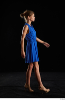  Sarah Kay  1 blue dress brown high heels casual dressed side view walking whole body 0001.jpg